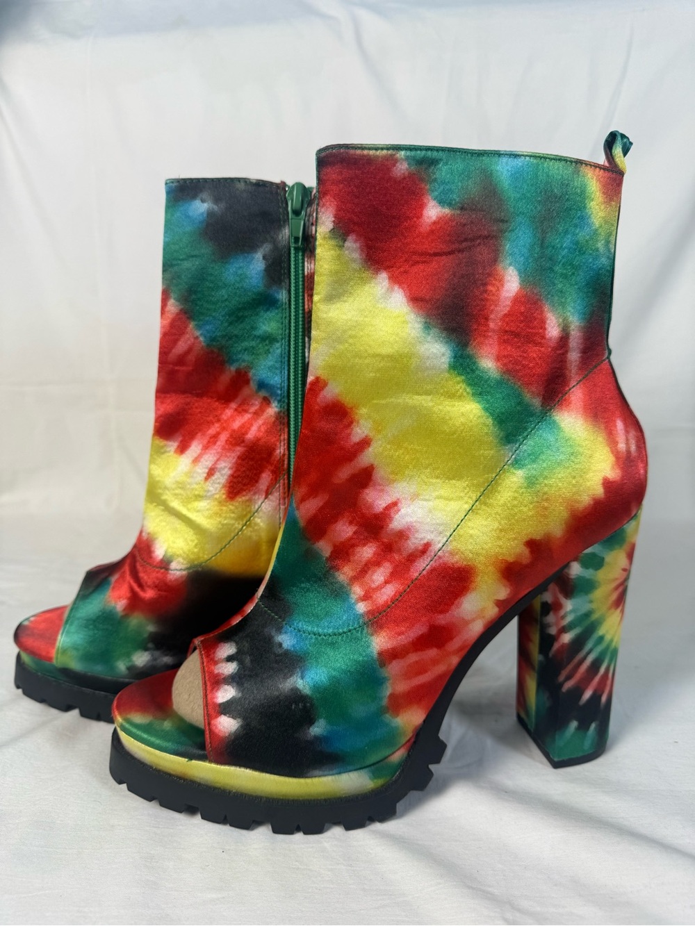 Abata Tie Dye Platform Peep Toe Ankle Festival Chunky Heel Women's Y2K Size 9